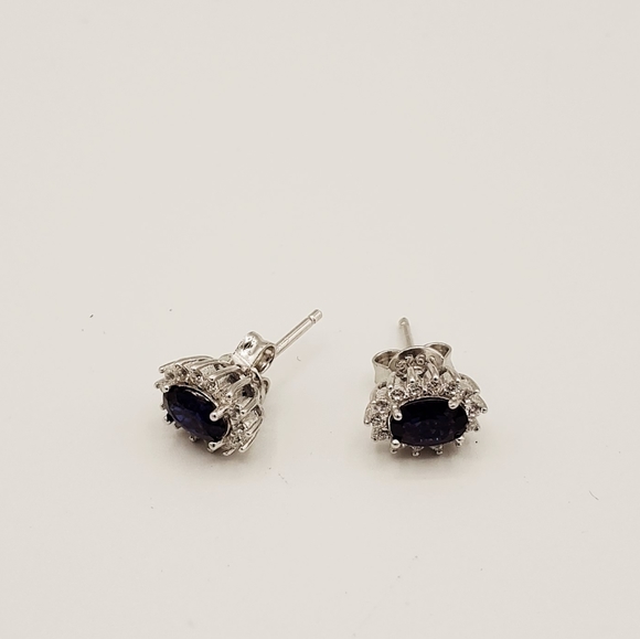 Sterling silver and lab sapphire earrings NIB - Picture 6 of 9